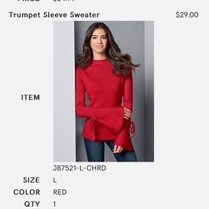 Women’s, Venus brand, sweater, size large, trumpet sleeves with bow detail